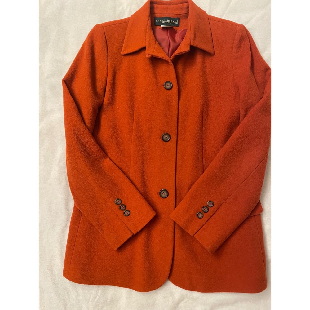 Harve Benard Vintage Wool Cashmere Blazer Orange Rust Button Up Jacket Size 8 - Picture 4 of 9